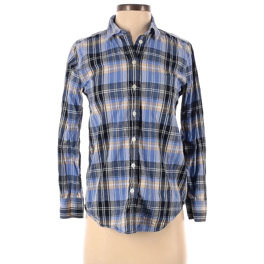 J. Crew Blue and Tan Plaid Shirt
Size S petite